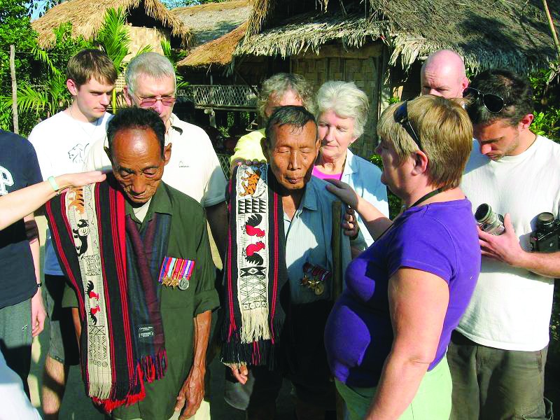 Imkongtoba and Alemchiba seen here with their restored WW-II medals by the England team as prayers are being offered by Reverend Lynda Hulcoop.